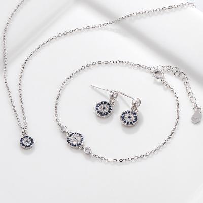 China Environmental Friendly Wholesale Pave Set Zircon Turkish Evil Eye Jewelry Sets 925 Sterling Silver for sale