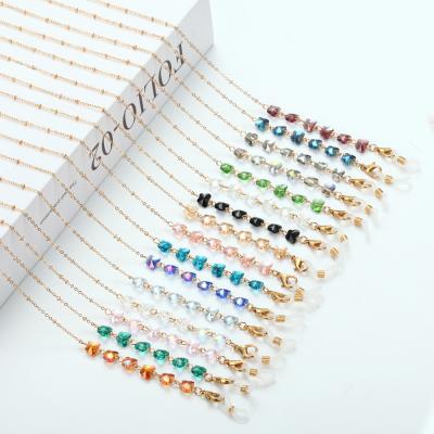 China Gold Metal+Glass Women Face Masked Chain 16 Different Colors Butterfly Eyeglass Chains for sale