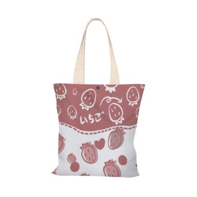 China New Style Recyclable Pink Strawberry Pattern Lovely Lady's Cloth Canvas Velvet Bags For Single Shoulder Package Storage Shopping Bag for sale