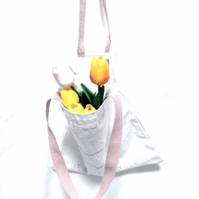 China Factory Custom Design White Rope Handle Wholesal Shopping Tote Cotton Canvas Bag With Pink Rope for sale