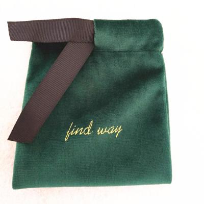 China Green Color Recyclable Wholesale Custom Jewelry Packaging Flannel Pouch Bag, Drawstring Bag for sale