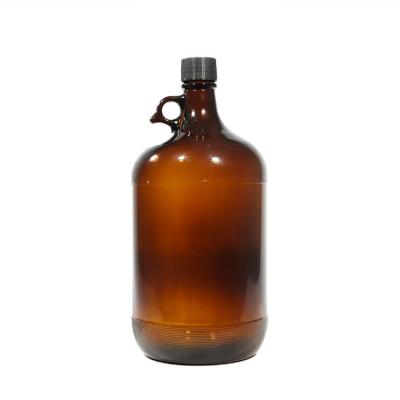 China Wholesale Liquid 4 L Amber Glass Jar California Beer Large Capacity Wine Medicine Bottle Olive Oil Bottle Glass Packaging With Handle for sale