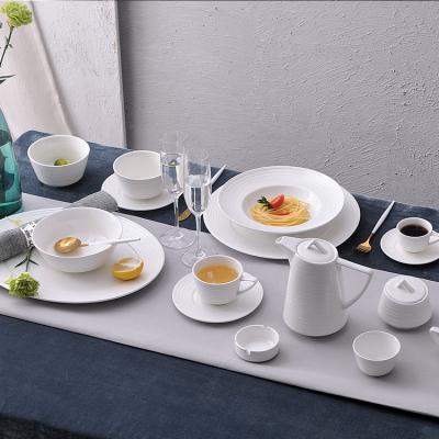 China Viable Wholesale Porcelain Catering Buffet Hotel Tableware Dishes And Dishes Sets Restaurant White Ceramic Tableware Sets For Wedding for sale