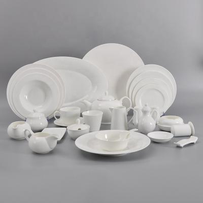 China Viable Wholesale White Dinner Table Sets Chinese Dish Dinnerware Hotel Bone China Dinner Set Tableware for sale