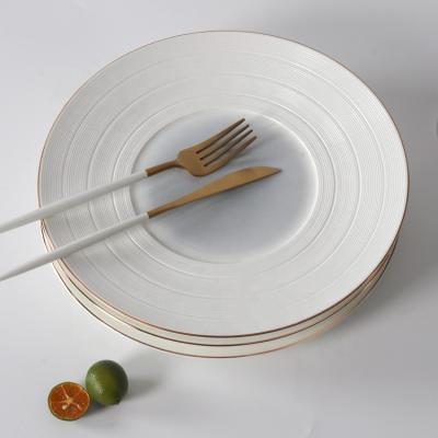 China Free Sample Confirmed Dining Wedding Porcelain Serving Suit Custom Color Glazed Dinner Plate Bone China Sets With Gold Rim Wholesale for sale