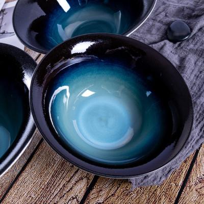 China Sustainable Royal Advanced Design P&T Color Deep Blue Round Oriented Restaurant Ceramic Mixing Bowl for sale