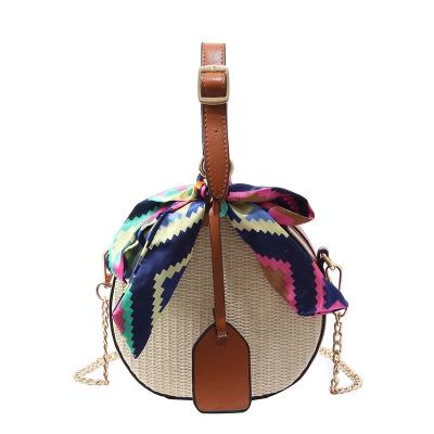 China Daily Used/Sport/Travel/Fashion Handwoven Scarf Around Straw Bag Crossbody Shoulder Bag Summer Beach Bag for sale