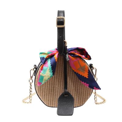 China Mini Straw Woven Chain Round Leather Shoulder Bag Women's Daily Used/Sport/Travel/Lady Fashion Fashion Cross - Body Bag for sale