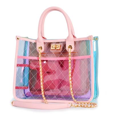 China Used Daily/Transparent Handbags New Sports/Travel/Fashion Women Shoulder Tote Holographic PVC Beach Bag for sale