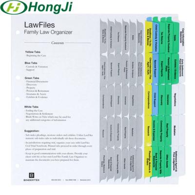 China Printed Insertable Tab Dividers Assorted Colors Office Tabbed Dividers Recycled Paper Accept Logo Customized Size Customized HJ-TB-001 for sale